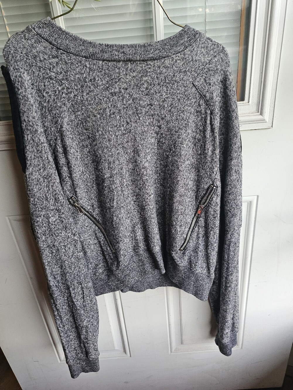 The Kooples Sport Gray Marled Knit Pullover Sweater with Front Side Zippers